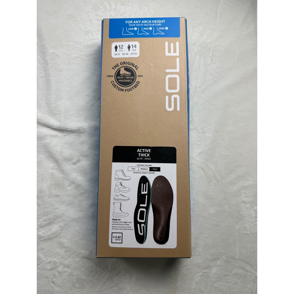 SOLE Active Thick Custom Footbeds Mens 12 Womens 14 Heat Moldable Insoles Black